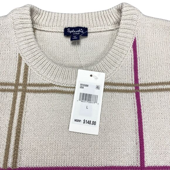 Splendid Womens Plaid Knit Crew Neck Sweater Top Size Large MSRP $148 - Picture 2 of 16